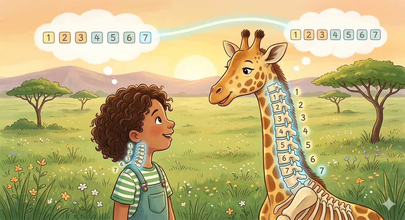 Люди и жирафы имеют одинаковое количество шейных позвонков — 7