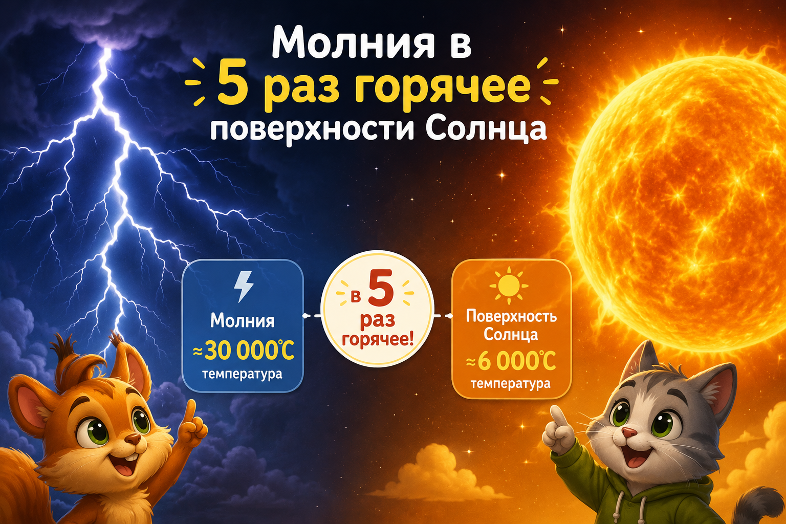 Молния в 5 раз горячее поверхности Солнца